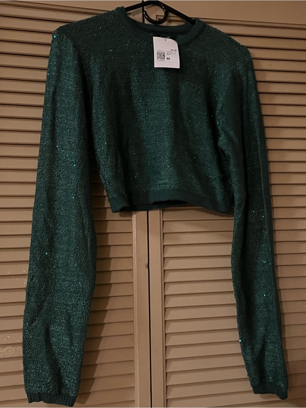 Forever 21 Emerald Sparkle Cropped Sweater